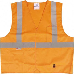 Viking - Size S/M High Visibility Orange Solid Public Safety Vest - 37 to 39" Chest, ANSI 107-2015 Type R Class 2, Hook & Loop Closure, 2 Pockets, Polyester - Best Tool & Supply