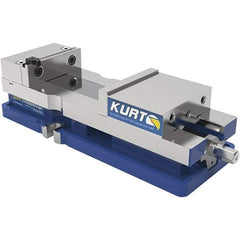 Kurt - 4" Jaw Width, 6-1/2" Jaw Opening Capacity, Horizontal Stationary Machine Vise - Manual Operation, 60 Lb Capacity, 1 Station, 14.56" Long x 84.47mm High x 1-15/64" Deep, 1.235" Jaw Height, 7,500 Lb Max Clamp Force, Ductile Iron - Best Tool & Supply