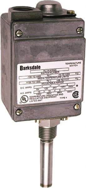 Barksdale - 15 to 140°F Local Mount Temperature Switch - 1/2" NPT, 9/16 x 2-25/32 Rigid Stem, 304 Stainless Steel, ±1% of mid-60% of F.S. - Best Tool & Supply