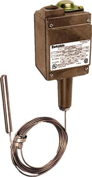 Barksdale - 320 to 600°F Remote Mount Temperature Switch - 3/8 x 4-1/16 Capillary, 304 Stainless Steel, ±1% of mid-60% of F.S. - Best Tool & Supply