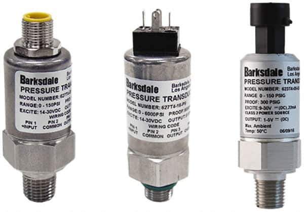 Barksdale - 300 Max psi, ±0.5% Accuracy, 1/4-18 NPT (Male) Connection Pressure Transducer - 0 to 10 VDC Output Signal, Subminiature DIN 43650 Wetted Parts, 1/4" Thread, -40 to 185°F, 28 Volts - Best Tool & Supply