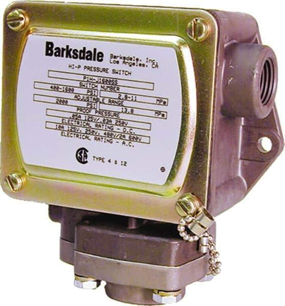 Barksdale - 0.5 to 30 PSI Adjustable Range, 2,000 Max psi, Diaphragm Piston Pressure Switch - 1/4 NPT Female, Screw Terminals, SPDT Contact, SS Wetted Parts, 2% Repeatability - Best Tool & Supply