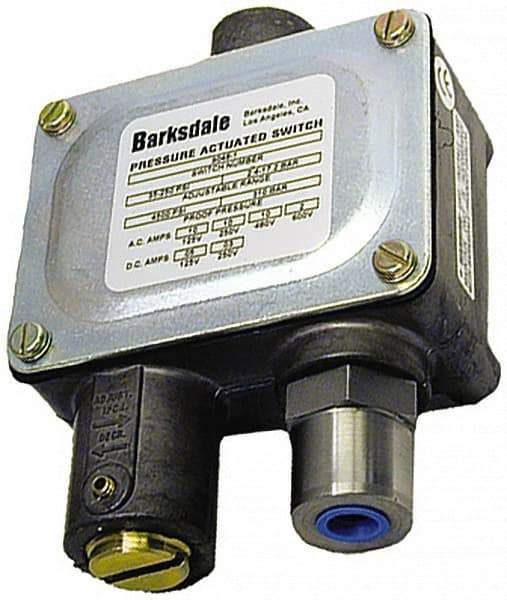 Barksdale - 350 to 5,000 psi Adjustable Range, 10,000 Max psi, Sealed Piston Pressure Switch - 1/4 NPT Female, Screw Terminals, SPDT Contact, 416SS Wetted Parts, 2% Repeatability - Best Tool & Supply