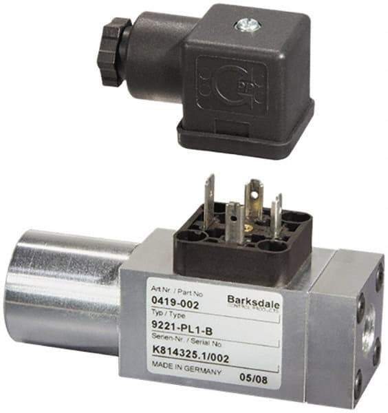 Barksdale - 510 to 5,800 psi Adjustable Range, 8,700 Max psi, Compact Pressure Switch - 7/16-20 UNF SAE, DIN 43650, Without Plug, SPDT Contact, SS Wetted Parts, 2% Repeatability - Best Tool & Supply