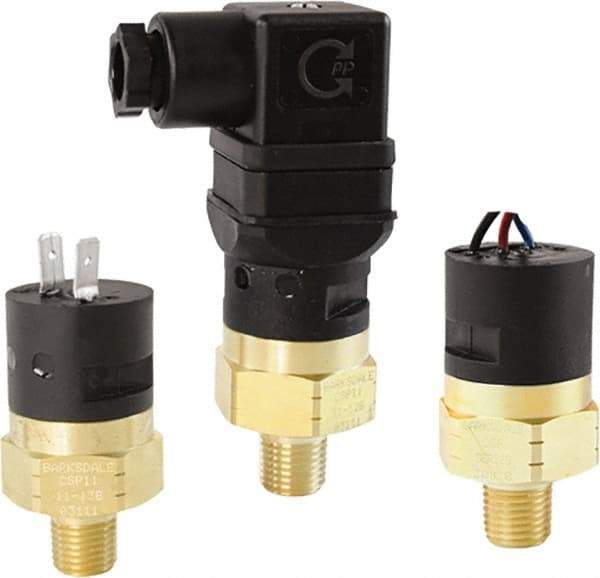 Barksdale - 5 to 30 PSI Adjustable Range, 350 Max psi, Compact Pressure Switch - 1/8 NPT Male, 1/4in Male Spade Terminals, SPST/ NC Contact, Brass Wetted Parts, 3% Repeatability - Best Tool & Supply