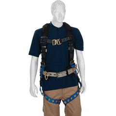 PRO-SAFE - 310 Lb Capacity, Size Universal, Full Body Construction Harness - Polyester, Front D-Rings, Side D-Rings, Tongue Buckle Leg Straps, Tongue Buckle Chest Strap, Gray/Blue, AntiTangle Strap, Back D Ring, Front D Ring & Side D Ring - Best Tool & Supply