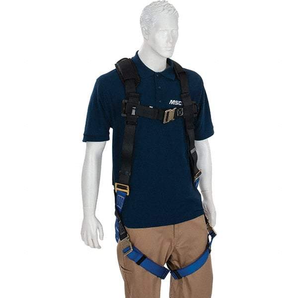 PRO-SAFE - 310 Lb Capacity, Size X-Large, Full Body Quick-Connect Harness - Polyester, Quick-Connect Leg Straps, Tongue Buckle Chest Strap, Gray/Blue, Airflow Backpad, AntiTangle Strap & Back D Ring - Best Tool & Supply