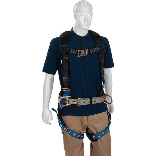 PRO-SAFE - 310 Lb Capacity, Size X-Large, Full Body Construction Harness - Polyester, Tongue Buckle Leg Straps, Tongue Buckle Chest Strap, Gray/Blue, AntiTangle Strap & Back D Ring - Best Tool & Supply