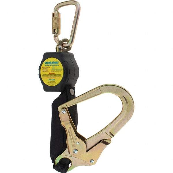 PRO-SAFE - 6' Long, 350 Lb Capacity, Ultra-High Molecular Weight Polyethylene Webbing Self-Retracting Lifeline - Steel Locking Rebar Hook Connector, Steel Carabiner Connector, Black - Best Tool & Supply