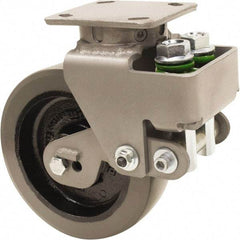 Hamilton - 8" Diam x 2" Wide, Polyurethane Mold on to Cast Iron Center Swivel Caster - 1,315 Lb Capacity, Top Plate Mount, 4" x 5" Plate, Sealed Precision Ball Bearing Bearing - Best Tool & Supply