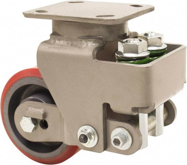 Hamilton - 5" Diam x 2" Wide, Polyurethane Mold on to Cast Iron Center Swivel Caster - 1,250 Lb Capacity, Top Plate Mount, 4" x 5" Plate, Sealed Precision Ball Bearing Bearing - Best Tool & Supply