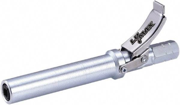 lumax - 15,000 Operating psi, 1/8 Thread, Steel Fixed Grease Gun Coupler - NPT (F) Thread, 22,000 psi Burst Pressure, Silver - Best Tool & Supply