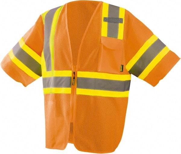 OccuNomix - Size L High Visibility Orange Mesh General Purpose Vest - ANSI 107-2015, Zipper Closure, 3 Pockets, Polyester - Best Tool & Supply