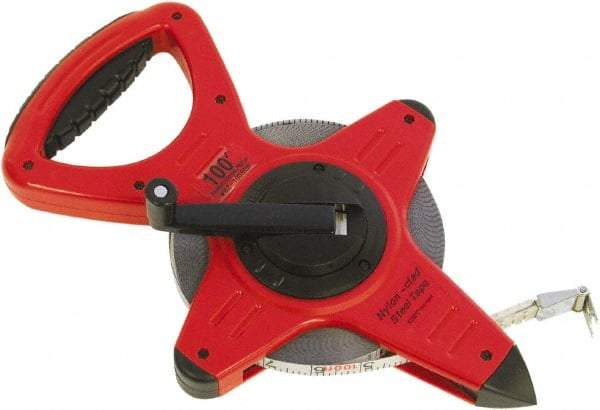 CST/berger - 100' x 1/2" White Fiberglass Blade Tape Measure - 1/10" Graduation, Red/Black Steel Case - Best Tool & Supply