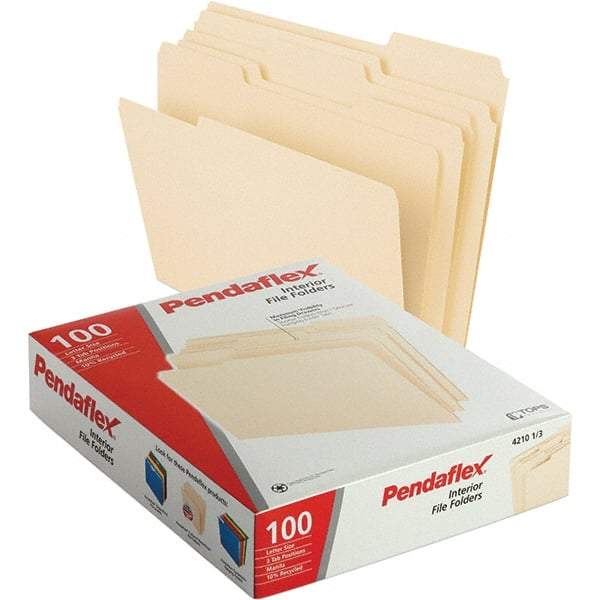 Pendaflex - 11-5/8 x 9-1/2", Letter Size, Manila, File Folders with Top Tab - 11 Point Stock, Assorted Tab Cut Location - Best Tool & Supply