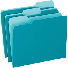 Pendaflex - 11-5/8 x 9-1/2", Letter Size, Teal, File Folders with Top Tab - 11 Point Stock, Assorted Tab Cut Location - Best Tool & Supply