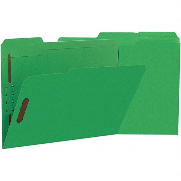 UNIVERSAL - 8-1/2 x 11", Letter Size, Green, File Folders with Top Tab - 11 Point Stock, Assorted Tab Cut Location - Best Tool & Supply