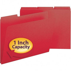 SMEAD - 11-3/4 x 9-1/2", Letter Size, Bright Red, File Folders with Top Tab - 23 Point Stock, Assorted Tab Cut Location - Best Tool & Supply