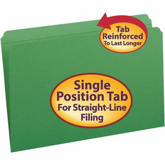 SMEAD - 14-3/4 x 9-1/2", Legal, Green, File Folders with Top Tab - 11 Point Stock, Straight Tab Cut Location - Best Tool & Supply