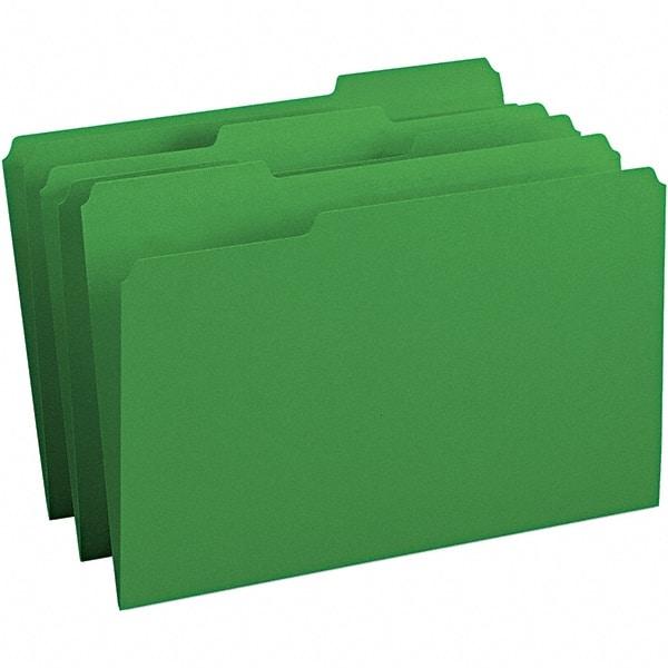 SMEAD - 14-3/4 x 9-1/2", Legal, Green, File Folders with Top Tab - 11 Point Stock, Assorted Tab Cut Location - Best Tool & Supply