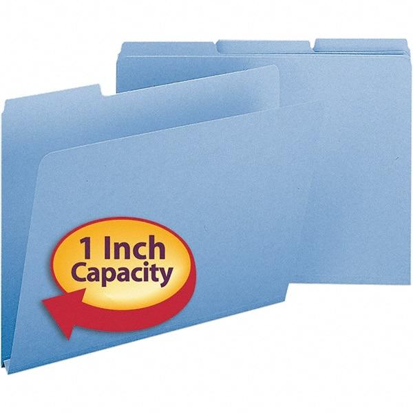 SMEAD - 11-3/4 x 9-1/2", Letter Size, Blue, File Folders with Top Tab - 23 Point Stock, Assorted Tab Cut Location - Best Tool & Supply