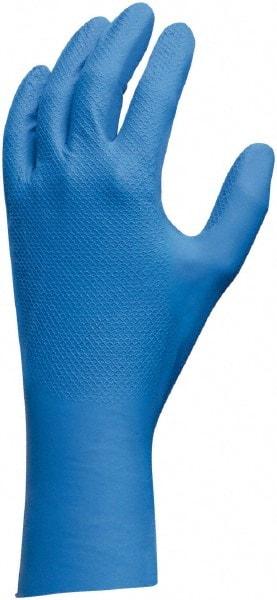 SHOWA - Size XL (10), 12" Long, 9 mil Thick, Nitrile Chemical Resistant Gloves - Textured Finish, Gauntlet Cuff, Blue, FDA Approved - Best Tool & Supply