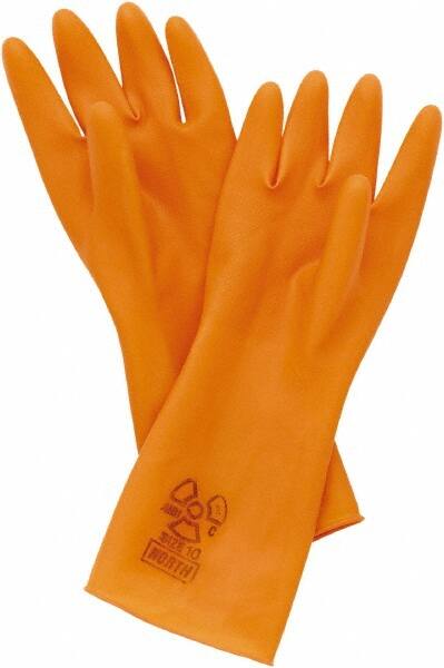 North - Chemical Resistant Gloves; Material: Latex ; Size: Large; Large ; Primary Material: Latex ; Length (Inch): 15 ; Finish: Textured ; Color: Orange - Best Tool & Supply