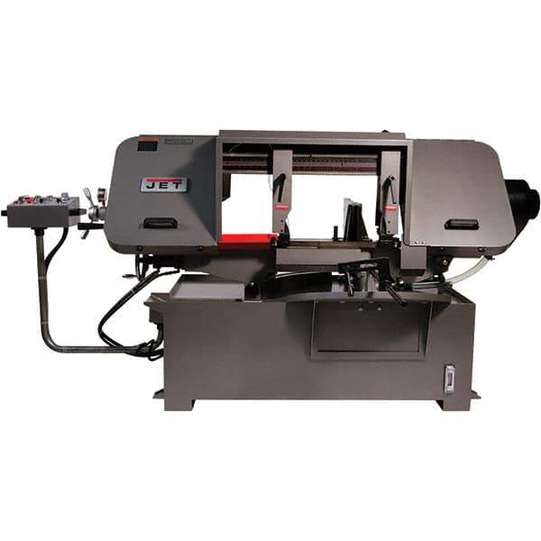 Jet - 19-1/4 x 4" Max Capacity, Semi-Automatic Variable Speed Pulley Horizontal Bandsaw - 90 to 370 SFPM Blade Speed, 230/460 Volts, 45 & 90°, 3 hp, 3 Phase - Best Tool & Supply