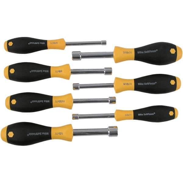 Wiha - 7 Piece, 3/16 to 1/2" Nut Driver Set - Hollow Shaft, Cushion Grip Handle - Best Tool & Supply