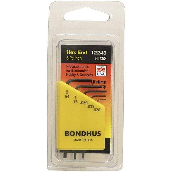 Bondhus - 5 Piece, L-Key Hex Key Set - .028 to 5/64" Range, Protanium Steel - Best Tool & Supply