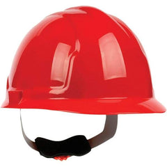 PRO-SAFE - ANSI Type I, Class E Rated, 4-Point, Ratchet Adjustment Hard Hat - Red, Standard Brim - Best Tool & Supply