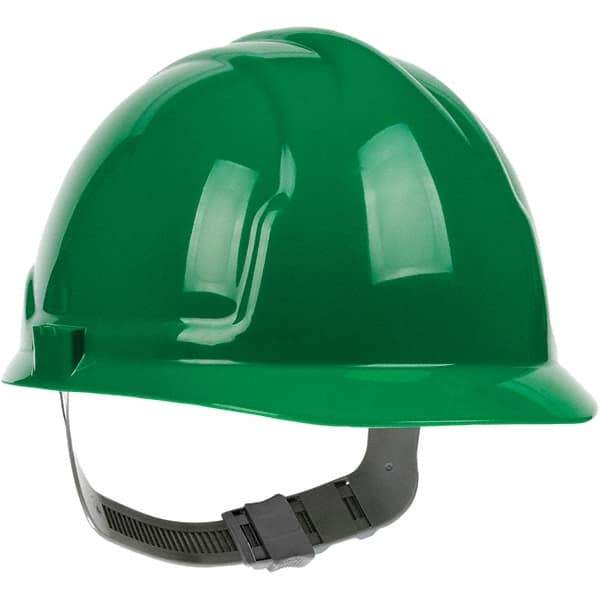 PRO-SAFE - ANSI Type I, Class E Rated, 4-Point, Pin Lock Adjustment Hard Hat - Green, Standard Brim - Best Tool & Supply