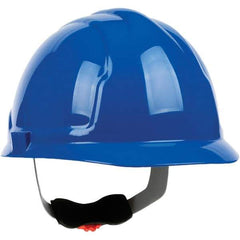 PRO-SAFE - ANSI Type I, Class E Rated, 4-Point, Ratchet Adjustment Hard Hat - Blue, Standard Brim - Best Tool & Supply