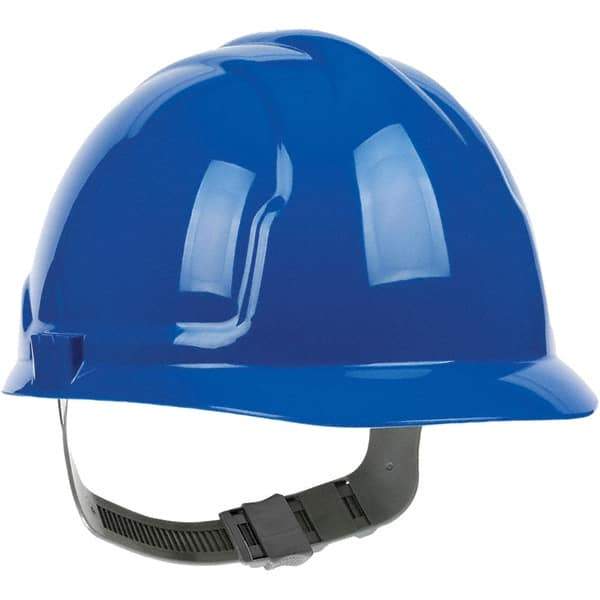 PRO-SAFE - ANSI Type I, Class E Rated, 4-Point, Pin Lock Adjustment Hard Hat - Blue, Standard Brim - Best Tool & Supply