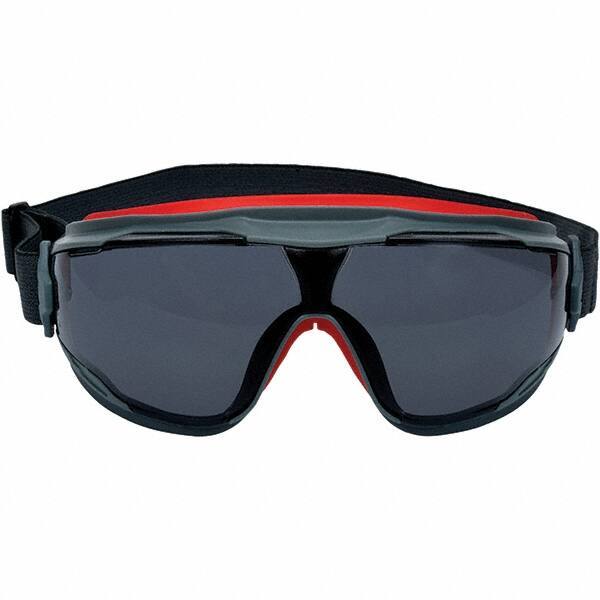 3M - Size Universal, Gray Polycarbonate Anti-Fog Lens, Safety Goggles - Indirect Vent, Black/Red Frame - Best Tool & Supply