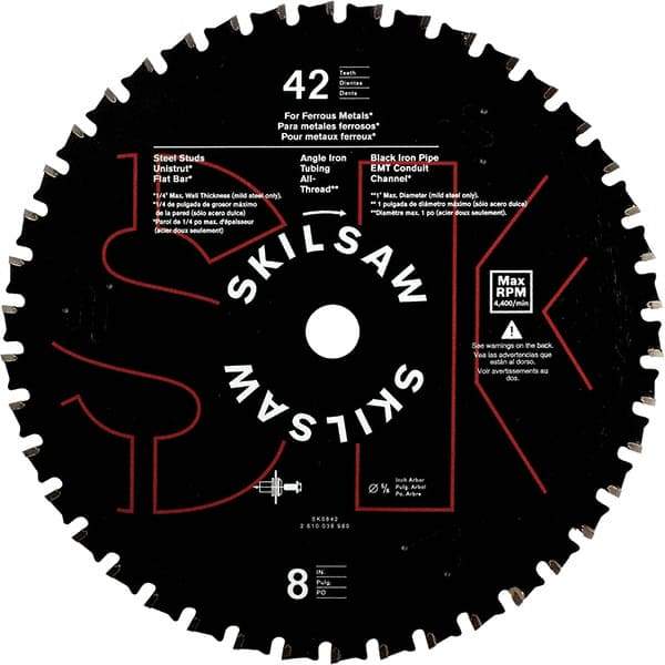 Skilsaw - 8" Diam, 5/8" Arbor Hole Diam, 42 Tooth Wet & Dry Cut Saw Blade - Carbide-Tipped, Cutoff Action, Standard Round Arbor - Best Tool & Supply