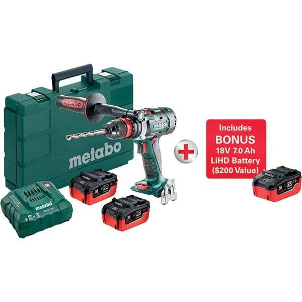 Metabo - 18 Volt 1/2" Chuck Pistol Grip Handle Cordless Drill - 0-500 & 0-2050 & 3800 RPM, Keyless Chuck, Reversible, 3 Lithium-Ion Batteries Included - Best Tool & Supply