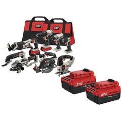 Porter-Cable - 20 Volt Cordless Tool Combination Kit - Includes 1/2" Drill/Driver, 1/4" Impact Driver, 6-1/2" Circular Saw, Reciprocating Tiger Saw, Jig Saw, Oscillating Multi-Tool, Cut-Off Tool, Grinder & Flashlight, Lithium-Ion Battery Included - Best Tool & Supply