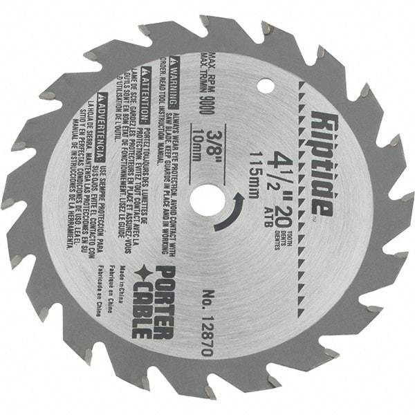 Porter-Cable - 4-1/2" Diam, 3/8" Arbor Hole Diam, 20 Tooth Wet & Dry Cut Saw Blade - Carbide-Tipped, Ripping Action, Standard Round Arbor - Best Tool & Supply