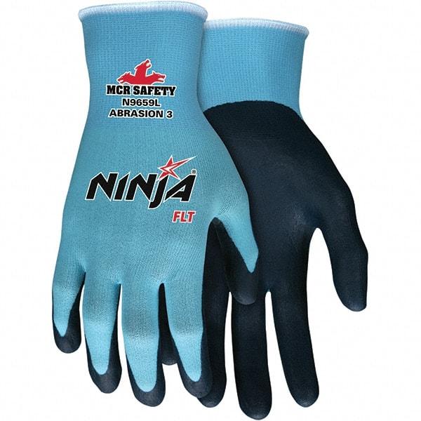 MCR Safety - Size L (9) Work Gloves - For General Purpose, Palm & Fingers Coated, Knit Wrist Cuff, 3/4 Fingered, Blue, Paired - Best Tool & Supply