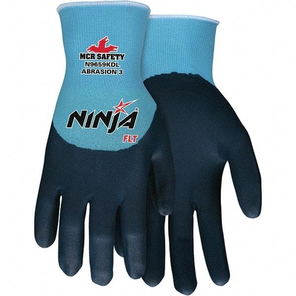 MCR Safety - Size S (7) Work Gloves - For General Purpose, Palm & Fingers Coated, Knit Wrist Cuff, Full Fingered, Blue, Paired - Best Tool & Supply