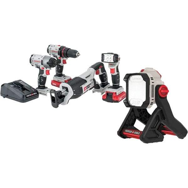 Porter-Cable - 20 Volt Cordless Tool Combination Kit - Includes Drill/Driver, Reciprocating Saw, Impact Driver & Flashlight, Lithium-Ion Battery Included - Best Tool & Supply