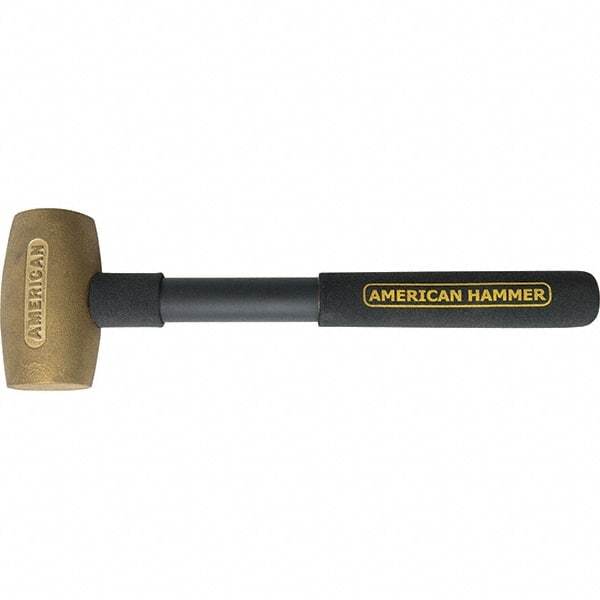 American Hammer - 3-1/2 Lb Brass Nonsparking Hammer - 14" OAL, 3-1/2" Head Length, 2" Face Diam, 14" Steel with Grip Handle - Best Tool & Supply