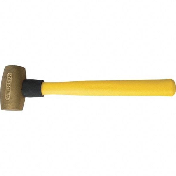 American Hammer - 3-1/2 Lb Brass Nonsparking Hammer - 16" OAL, 3-1/2" Head Length, 2" Face Diam, 14" Fiberglass with Grip Handle - Best Tool & Supply