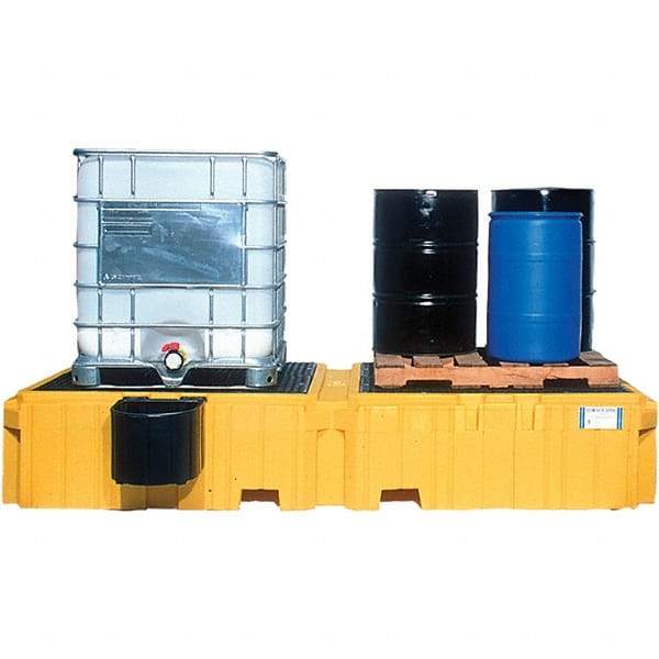 UltraTech - 535 Gal Sump Capacity, Polyethylene TWIN IBC Spill Pallet, Left Side Bucket with Drain - 61.6" Long x 22" Wide x 124-1/2" High, 8,000 Lb Capacity, 2 Totes, Includes 1 Left Side Bucket Shelf - Best Tool & Supply