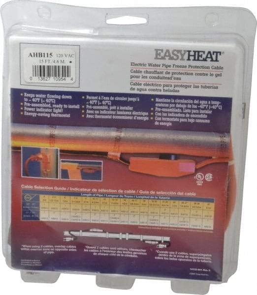 EasyHeat - 15' Long, Preassembled, Fixed Length, Fixed Wattage, Protection Heat Cable - 120 Input Volts, 105 Watts - Best Tool & Supply