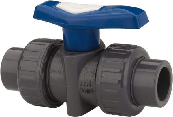 Simtech - 3" Pipe, Full Port, PVC True Union Design Ball Valve - Inline - Two Way Flow, FNPT x FNPT Ends, Tee Handle, 150 WOG - Best Tool & Supply