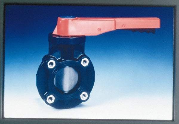 Simtech - 2-1/2" Pipe, Wafer Butterfly Valve - Lever Handle, PVC Body, EPDM Seat, 150 WOG, Polypropylene Disc, Stainless Steel Stem - Best Tool & Supply