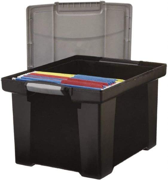 Storex - 1 Compartment, 18-1/2" Wide x 10-7/8" High x 14-1/4" Deep, Portable Storage Box - Plastic, Black/Silver - Best Tool & Supply