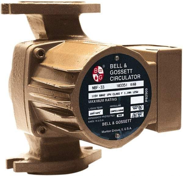 Bell & Gossett - .17 hp, 1 Phase, Bronze Housing, Noryl Impeller, Inline Circulator Pump - 115/230V Volt, 60 Hz Hz, 125 Max psi, 120V Motor - Best Tool & Supply